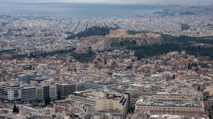 Fototapeta na wymiar Amazing Panoramic view of the city of Athens from Lycabettus hill, Attica, Greece
