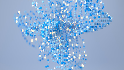 Chaotic bundle of blue spheres 3D render
