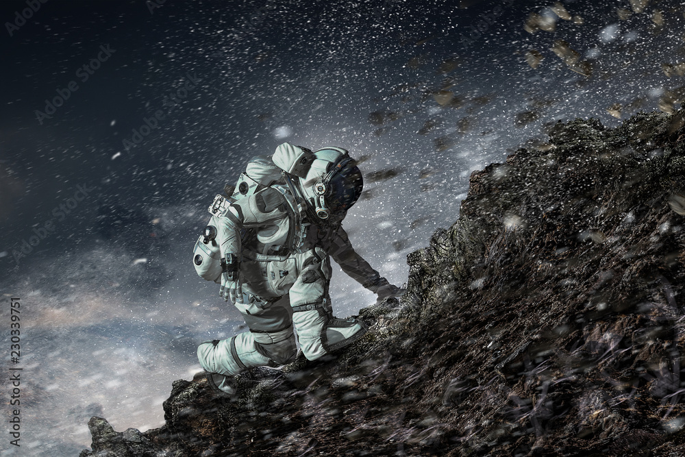 Canvas Prints astronaut starting to run. mixed media