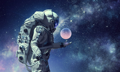 Fototapeta premium Spaceman and his mission. Mixed media
