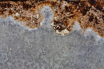 Rust and stain on zinc plate. Grunge texture of old rusty metal with scratches and cracks background.
