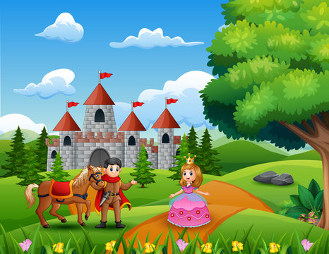 Cartoon princesses and princes in the castle page