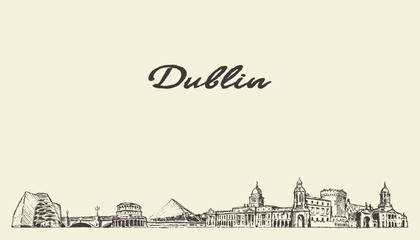 Fototapeta premium Dublin skyline, Ireland vector city drawn sketch