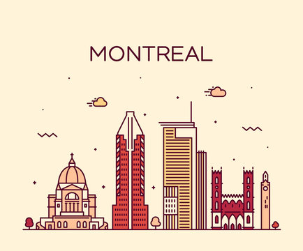 Montreal City Skyline Quebec Canada Vector Linear