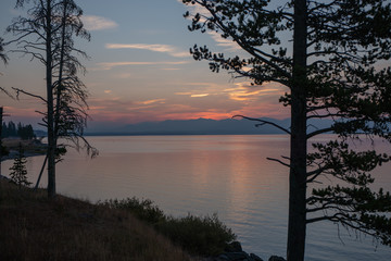 Sunrise over  yellowstone lake.