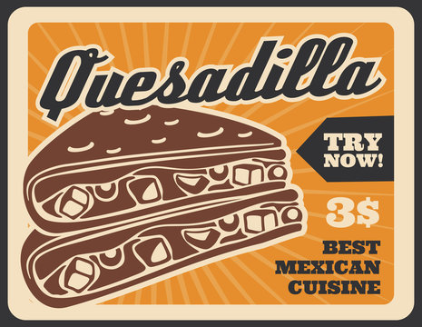 Quesadilla fastfood Mexican menu retro poster