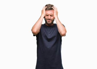 Young handsome man over isolated background suffering from headache desperate and stressed because...