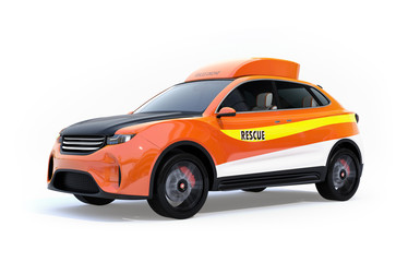 Fototapeta premium Orange electric rescue SUV isolated on white background. 3D rendering image.