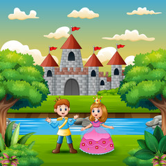 Scene with prince and princess on the edge of the river