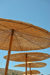 Beach umbrellas with blue sky