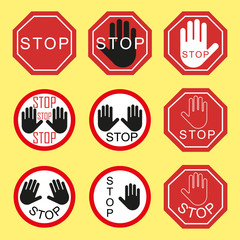 Obraz premium Warning and prohibiting traffic signs. Traffic stop, danger, warning. Elements on an isolated background.