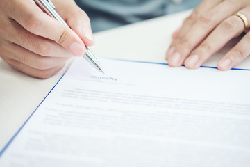 Sale agent and customer sign agreement contract, Insurance Home concept