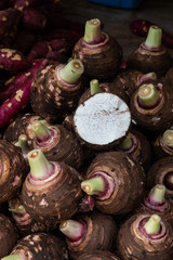 Taros pile in local market 