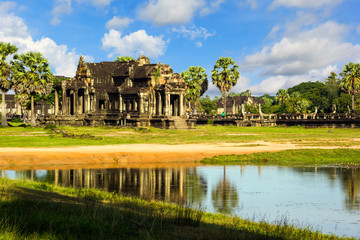 Angkor Wat temple building reflect water