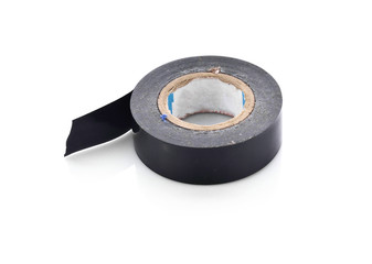 old black Sticky tape roll, black scotch tape on white background