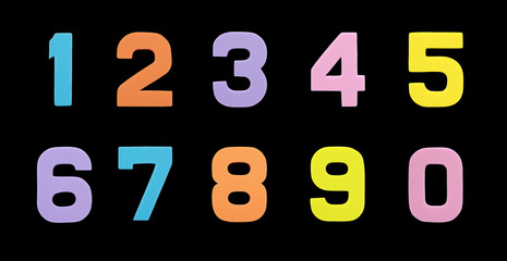 Set collection Arabic number symbol of sponge rubber isolated over black background.