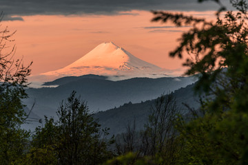 Volacano Llaima in the Araucania Region near Pucon, Chile - Photographed at Sunset.  