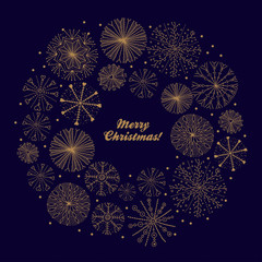 Wreath christmas of snowflakes. Cute vector postcard.