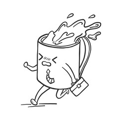 Coffee cup man is herry up to work. Doodle drawn by hand on the tablet. Vector illustration.