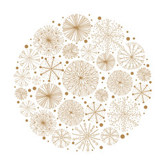 Merry christmas around gold motif with snowflakes, vector illustration
