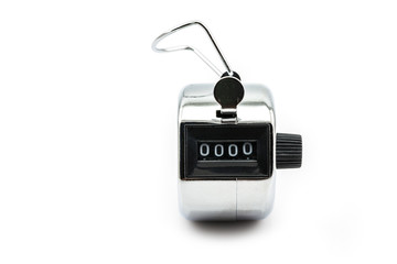 Hand tally counter isolated on white