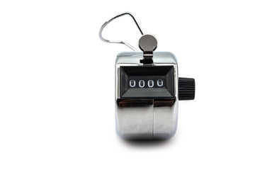 Hand tally counter isolated on white