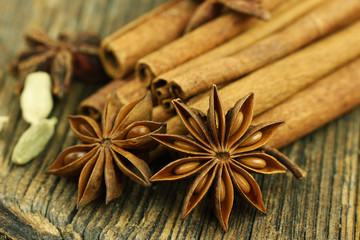 Christmas spices, cinnamon sticks and anise stars