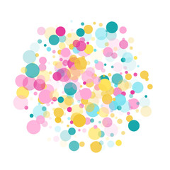 Memphis round confetti festive background in cyan blue, pink and yellow. Childish pattern vector.