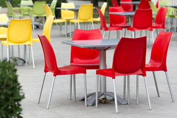 Table and chairs in empty cafe