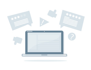 Online reviews. laptop illustration.