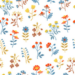 Fototapeta na wymiar Seamless Floral Pattern. Hand Drawn Vector Illustration. 