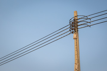 High voltage electricity pole with  clear sky