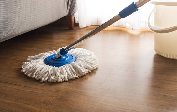 Mop cleaning on wooden floor