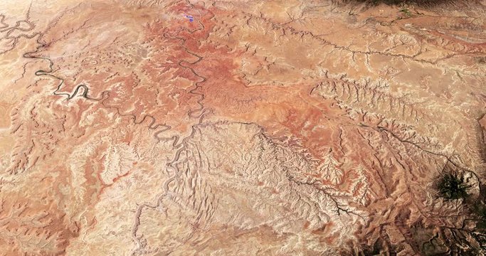 Very high-altitude circular tracking shot of Canyonlands Park, Utah. Reversible, seamless loop. Elements of this image furnished by NASA