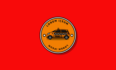 Small Car Taxi Cab Vector Illustration Badge Flat Style Design