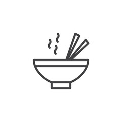 Hot Soup Bowl with chopsticks outline icon. linear style sign for mobile concept and web design. Asian food line vector icon. Symbol, logo illustration. Pixel perfect vector graphics