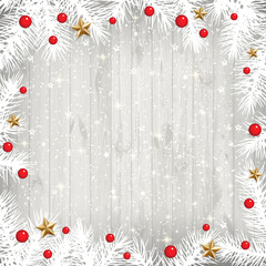 Christmas card on old white wooden background.