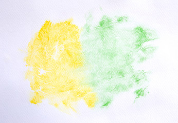 Watercolor background, abstract yellow and green watercolor paint on white paper texture background