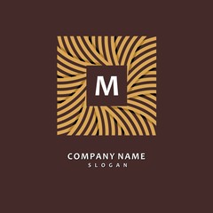 Square wreath of striped ribbons. Stylish and graceful monogram design , Elegant line art logo design, vector template.