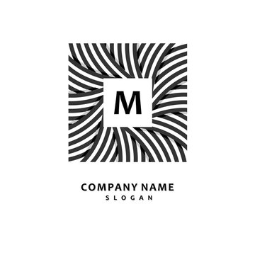 Square wreath of striped ribbons. Stylish and graceful monogram design , Elegant line art logo design, vector template.