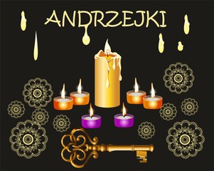 kompozycja z kluczem i świecami na wieczór wróżb © klatki