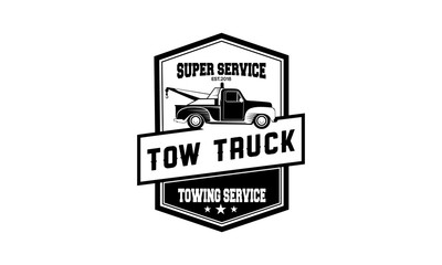 Vintage car tow truck emblems, labels and design elements