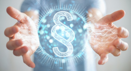 Businessman using law paragraph digital hologram 3D rendering
