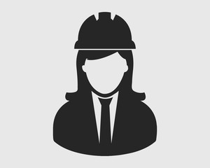 Female Engineer Icon  . Women symbol with helmet on head.