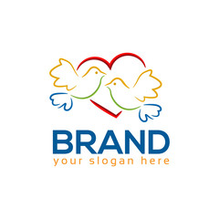Fototapeta premium Sparrows logo template, sparrows and love icon.
