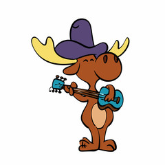 Musician moose playing the guitar and singing vector illustration 