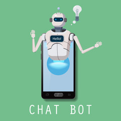 Free Chat Bot, Robot Virtual Assistance On Smartphone Say Hello Element Of Website Or Mobile Applications, Artificial Intelligence Concept Cartoon Vector Illustration