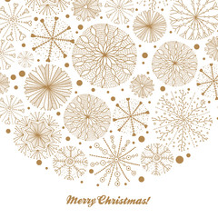 Winter postcard with gold snowflakes. Vector.