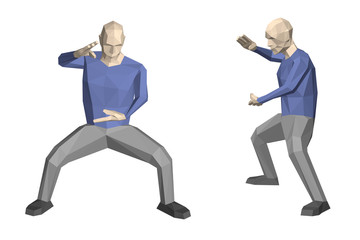 Kung fu.low poly man. Isolated on white background. Vector illustration.