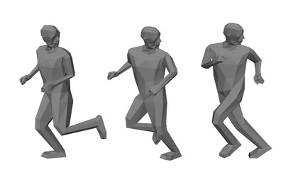 Low poly men runs looking back. Isolated on white background.
